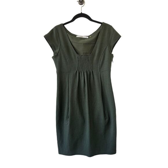 Susana Monaco Pleated Details Cap Sleeve Wool Shift Dress Womens Green Size 6 - Picture 1 of 5
